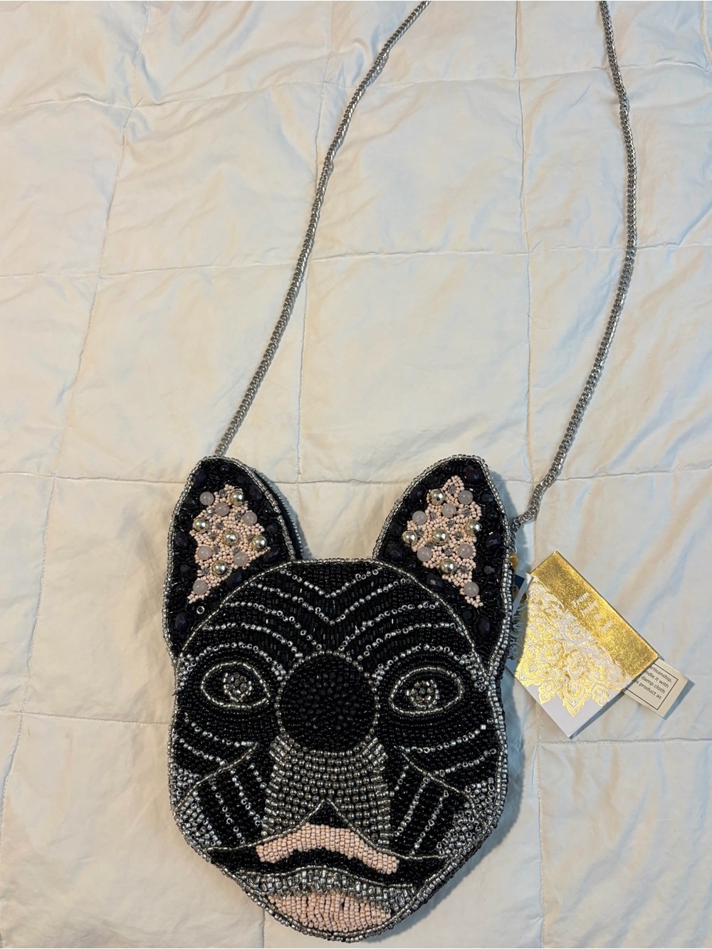 Beaded French Bulldog Crossbody Bag Dog Lover Purse Black
